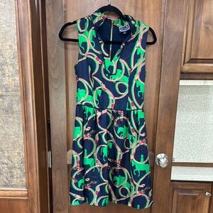 Equestrian Blue and Green Sleeveless V-Neck silk Sundress size 2